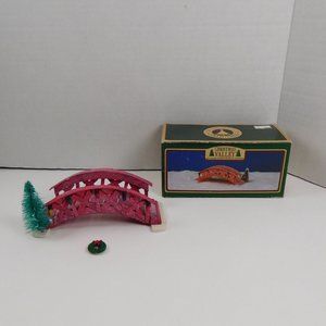 Christmas Valley Red Arched Wooden Bridge 1995 Accessory 7" x 3"